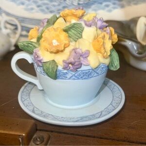 Floral Teacup with Yellow and Purple Flowers